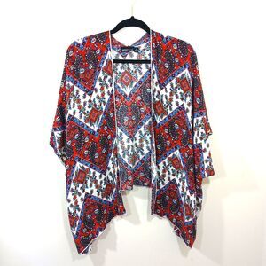 Womens S Paisley Floral Kimono Duster Jacet Cardiagn Red Mexican Print Bright